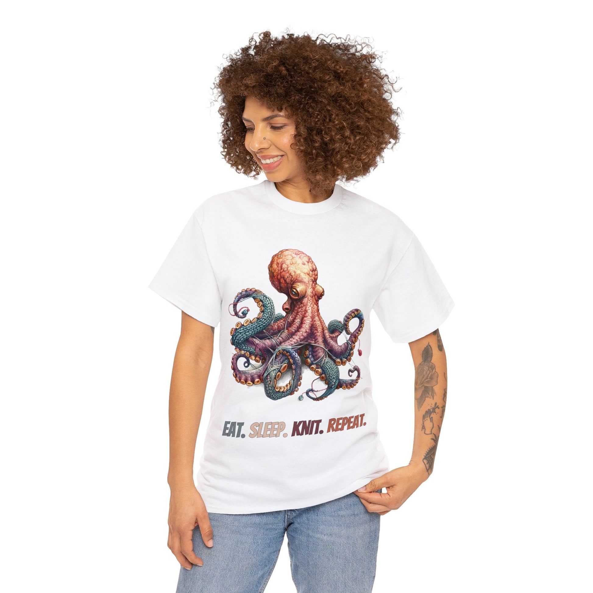Dive into our Eat. Sleep. Knit. Repeat. Octo - Knit T-Shirt - Gnarly Ninja Printables
